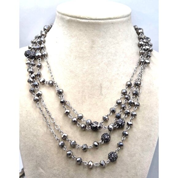 MIxed Media Silver Gray Floating Beads On 46" Chain by INC - Picture 2 of 4